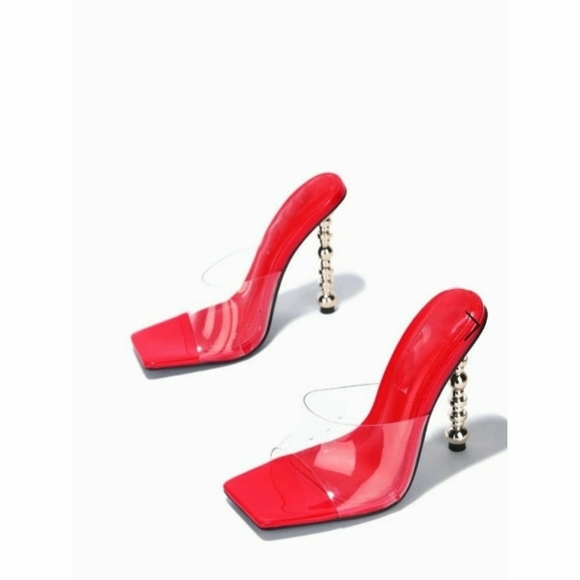 Cape Robbin Shoes - Cape Robbin Red Clear Vinyl Beaded Heel Mules